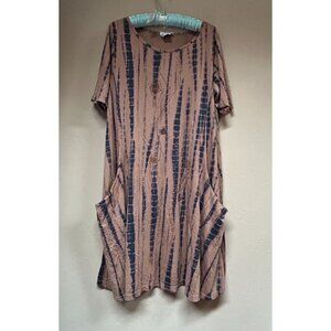 The Added Touch Unique Wearable Art Tie Dye Dress Large Brown/Black Lagenlook